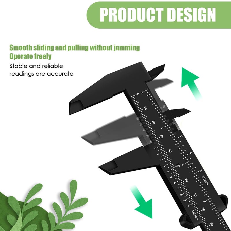 TNJPSEK 30 Pack Plastic Vernier Caliper, 150mm Eyebrow Measuring Tool, Mini Sliding Ruler Caliper Gauge for Students DIY Crafts School Office Tattoo Eyebrow Artists Use (Black, 0-6"/0-150mm) - Image 3